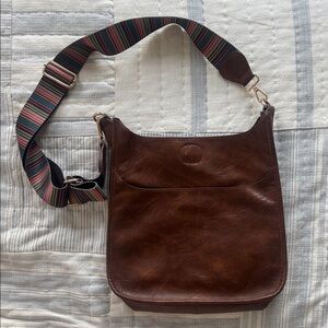 Ah Dorned Brown Vegan Leather Messenger Bag with Long Carrying Strap